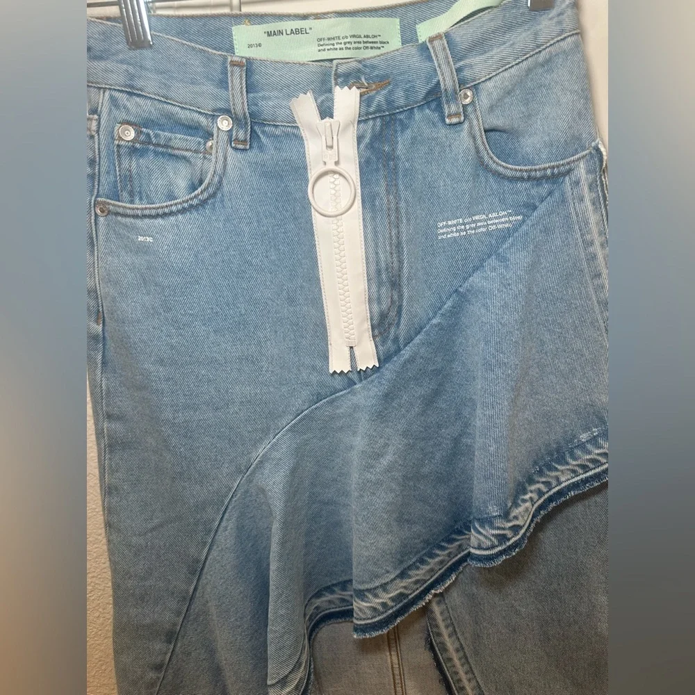 Off-White Blue Denim Ruffles Skirt Size 38 - Picture 8 of 14
